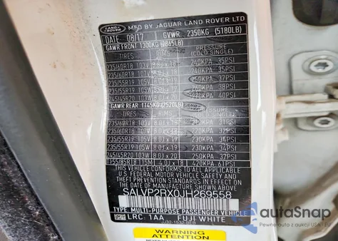 2018 Land Rover Range Rover Evoque Se z USA, uszkodzony, nr VIN SALVP2RX0JH269558